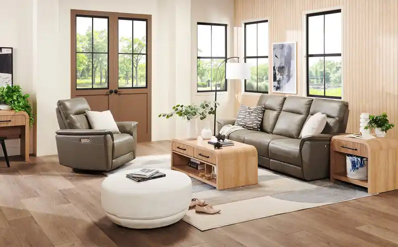 Canapé inclinable électrique en cuir véritable avec appuie-tête électriques
