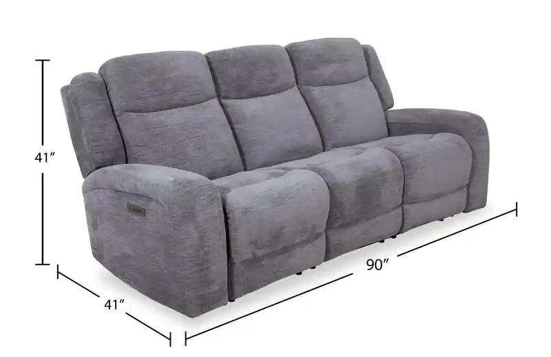 Canapé inclinable électrique en tissu 90 po avec ports USB - Gris tourterelle