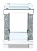 Table d'appoint 18 Glam miroir et plateau en verre avec étagère - Métal argenté avec pieds aspect diamant