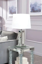 Table d'appoint 18 Glam miroir et plateau en verre avec étagère - Métal argenté avec pieds aspect diamant