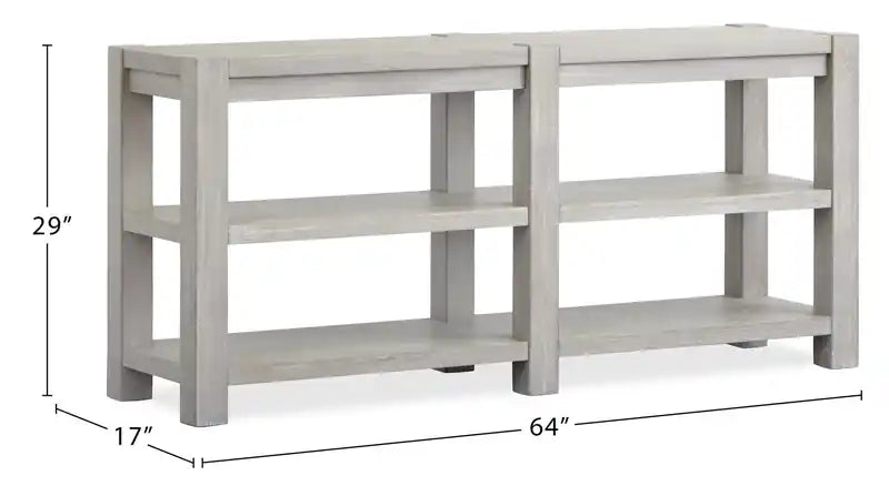 Table de canapé contemporaine en bois massif avec étagères - Gris Calico 64 po