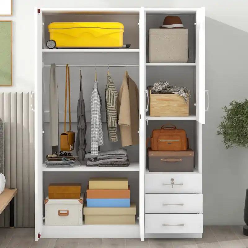 Armoire de rangement en bois à 2 portes de 120 cm avec étagères et 3 tiroirs