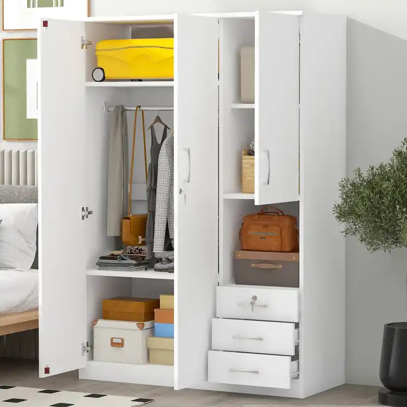 Armoire de rangement en bois à 2 portes de 120 cm avec étagères et 3 tiroirs