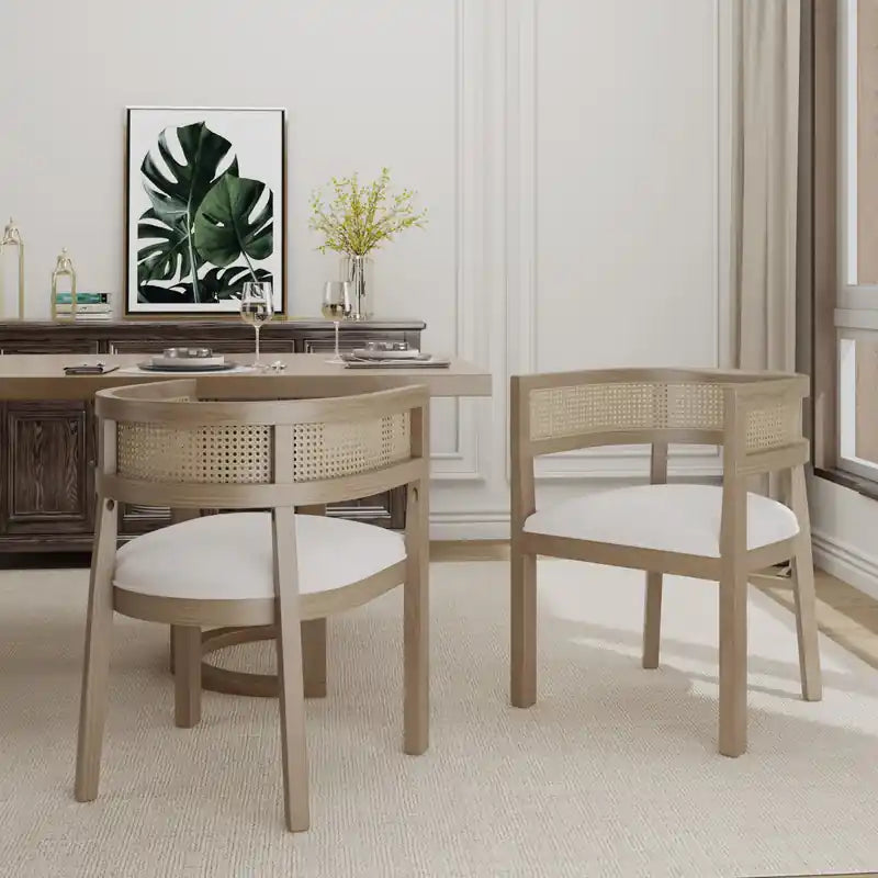 Lot de 2 chaises de salle à manger Lance avec dossier en rotin et assise en U - Frêne naturel