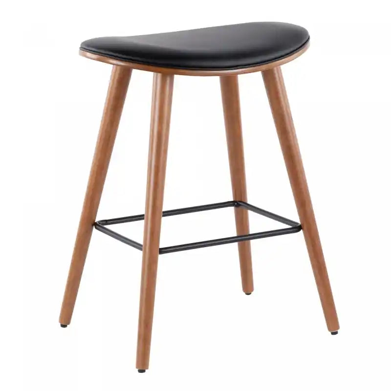 Tabouret de comptoir mi-siècle moderne en similicuir noir Saddle