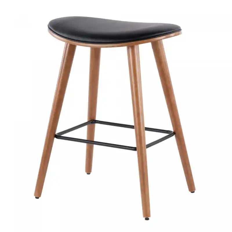 Tabouret de comptoir mi-siècle moderne en similicuir noir Saddle