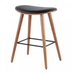 Tabouret de comptoir mi-siècle moderne en similicuir noir Saddle