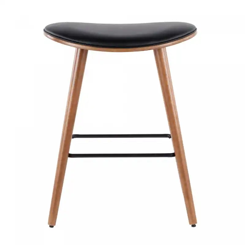 Tabouret de comptoir mi-siècle moderne en similicuir noir Saddle