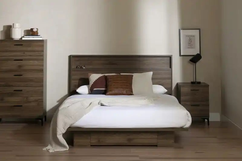 Musano Plateforme Lit et Tête de lit Noyer Naturel - Lit Queen