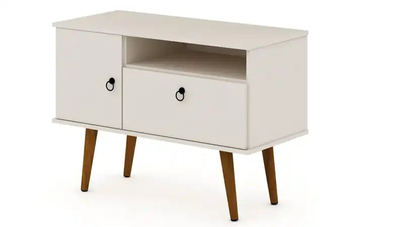Manhattan Comfort Tribeca 35.43 Mid-Century Modern TV Stand with Solid Wood Legs - Off White