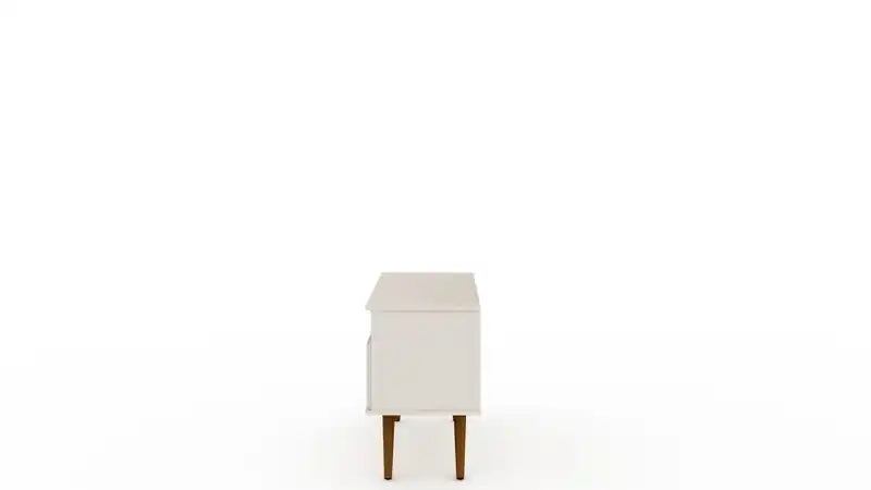 Meuble TV Moderne du Milieu du Siècle de 35,43 po avec Pieds en Bois Massif - Blanc cassé