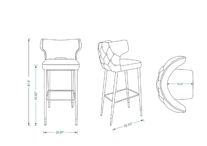 Tabouret de bar de 37 po avec dossier capitonné et boutons - Selle