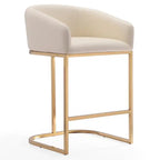 Manhattan Comfort Louvre 36 Stainless Steel Counter Height Barstool - Cream & Titanium Gold