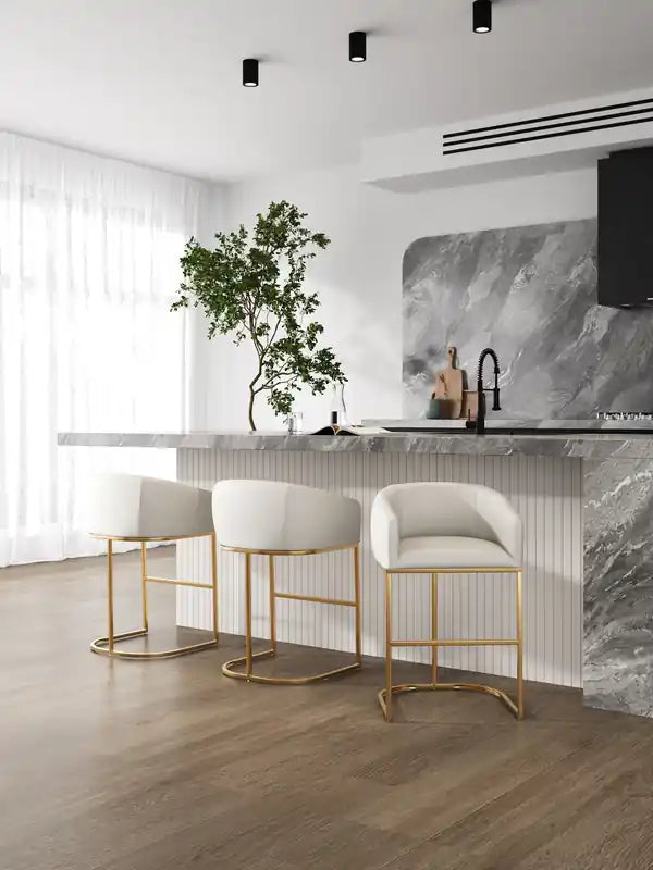 Tabouret de bar hauteur comptoir en acier inoxydable 36", crème et or titane