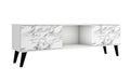 Manhattan Comfort Doyers 62.20 Mid-Century Modern TV Stand - White & Marble Stamp