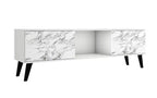 Manhattan Comfort Doyers 62.20 Mid-Century Modern TV Stand - White & Marble Stamp