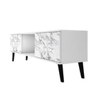 62.20 Meuble TV moderne du milieu du siècle - Blanc et motif marbre