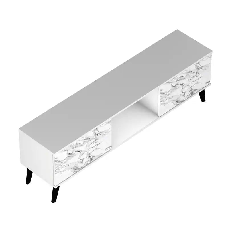 62.20 Meuble TV moderne du milieu du siècle - Blanc et motif marbre