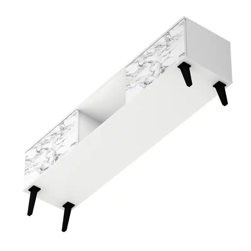 62.20 Meuble TV moderne du milieu du siècle - Blanc et motif marbre