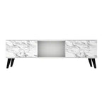 62.20 Meuble TV moderne du milieu du siècle - Blanc et motif marbre