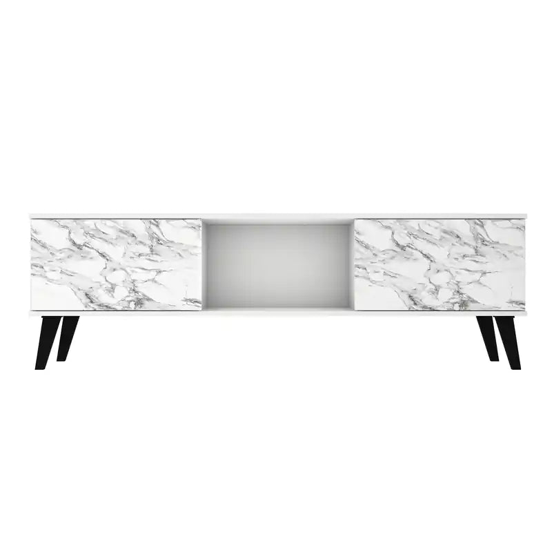 62.20 Meuble TV moderne du milieu du siècle - Blanc et motif marbre