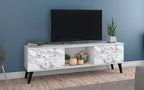 62.20 Meuble TV moderne du milieu du siècle - Blanc et motif marbre