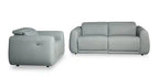 Canapé inclinable électrique en cuir véritable 76 avec appuie-tête électriques et ports USB - Bleu Spa