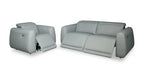 Canapé inclinable électrique en cuir véritable 76 avec appuie-tête électriques et ports USB - Bleu Spa