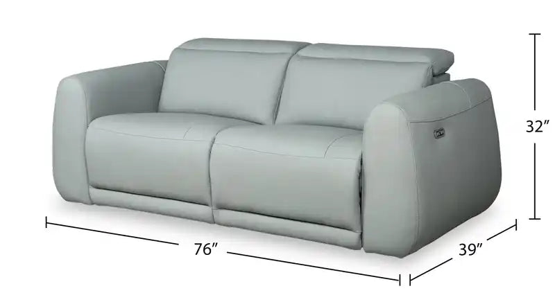 Canapé inclinable électrique en cuir véritable 76 avec appuie-tête électriques et ports USB - Bleu Spa