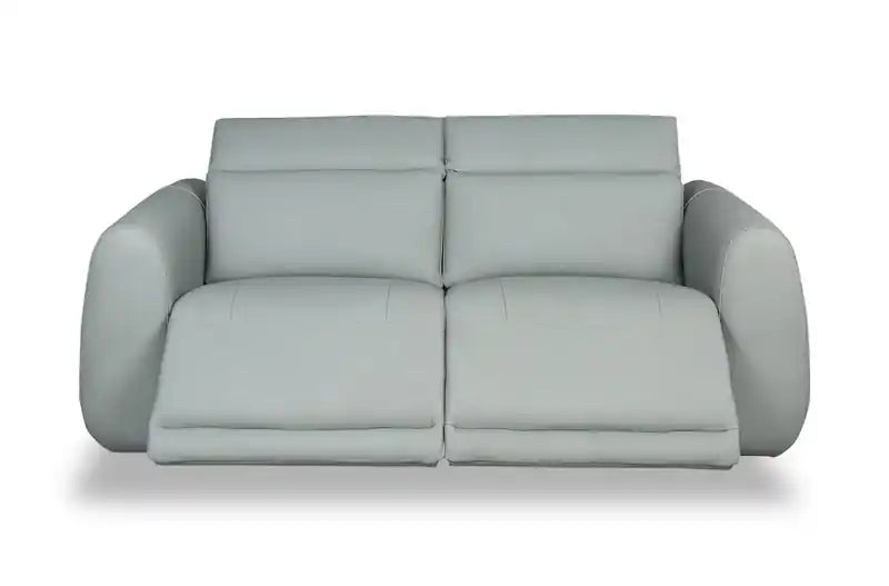 Canapé inclinable électrique en cuir véritable 76 avec appuie-tête électriques et ports USB - Bleu Spa