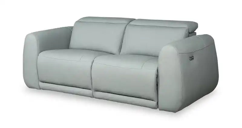 Canapé inclinable électrique en cuir véritable 76 avec appuie-tête électriques et ports USB - Bleu Spa