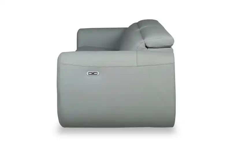 Canapé inclinable électrique en cuir véritable 76 avec appuie-tête électriques et ports USB - Bleu Spa