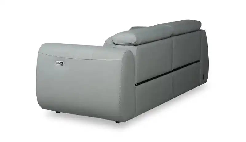 Canapé inclinable électrique en cuir véritable 76 avec appuie-tête électriques et ports USB - Bleu Spa