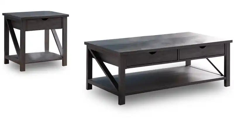 Jake 47.25 Rustic 2-Pack Coffee + End Table with Storage and Shelf - Distressed Grey