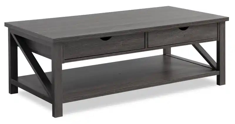 47,25 Table basse et d'appoint rustique (lot de 2) avec rangement et étagère - Gris vieilli