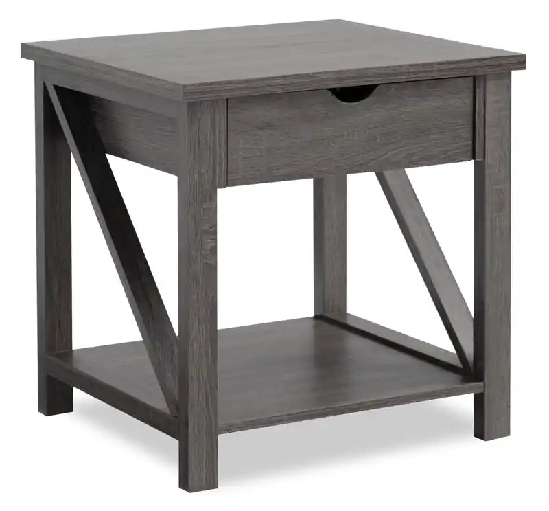 47,25 Table basse et d'appoint rustique (lot de 2) avec rangement et étagère - Gris vieilli
