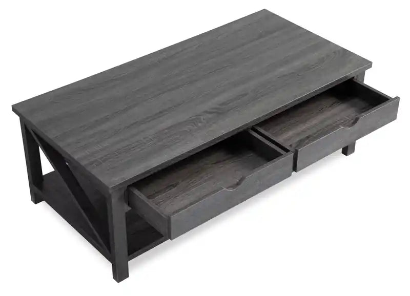 47,25 Table basse et d'appoint rustique (lot de 2) avec rangement et étagère - Gris vieilli