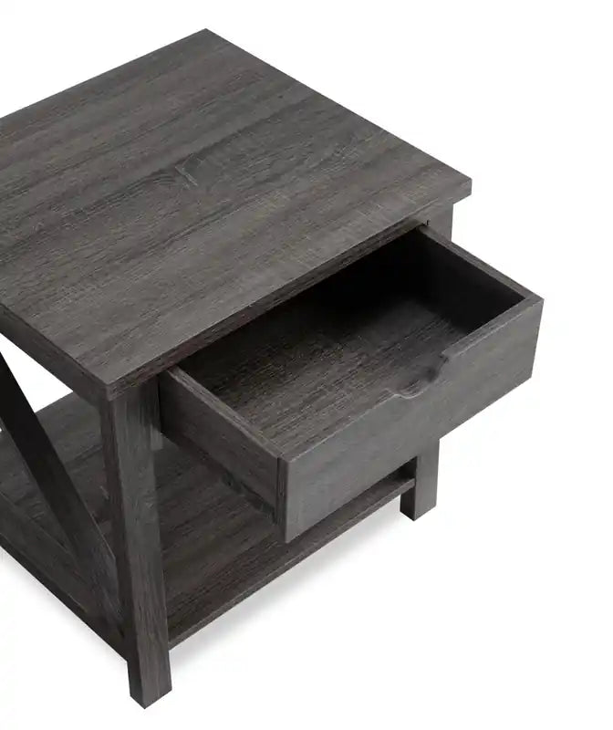 47,25 Table basse et d'appoint rustique (lot de 2) avec rangement et étagère - Gris vieilli