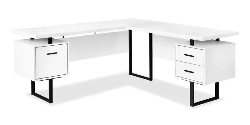 Marnie Reversible 71 L-Shaped Corner Office Desk with 3-Drawers - White/Black