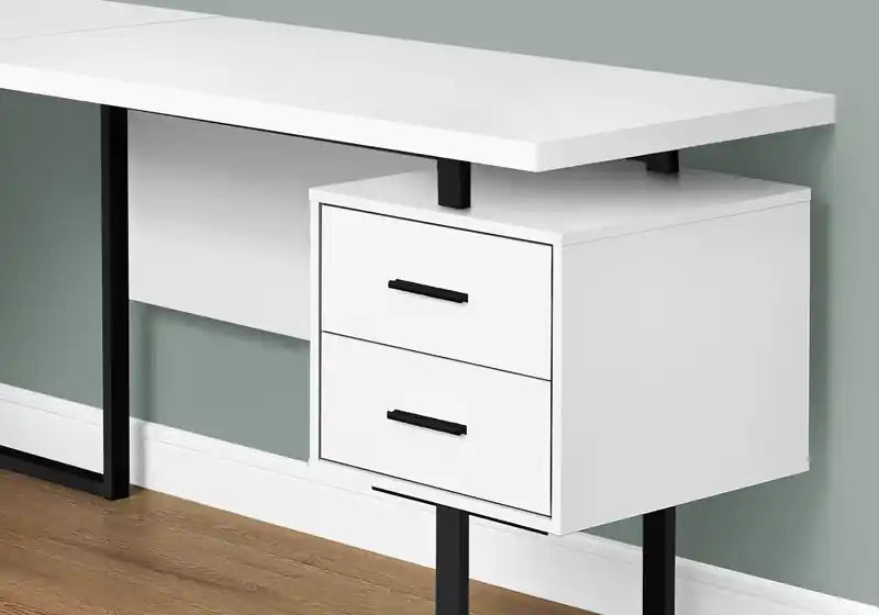 Bureau d'angle réversible en L avec 3 tiroirs - Blanc/Noir