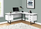 Bureau d'angle réversible en L avec 3 tiroirs - Blanc/Noir