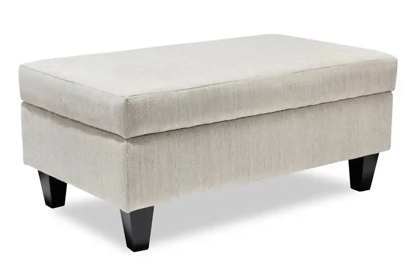 Made in Canada Nofia 44 Chenille Fabric Storage Ottoman with Wood Legs - Linen Beige