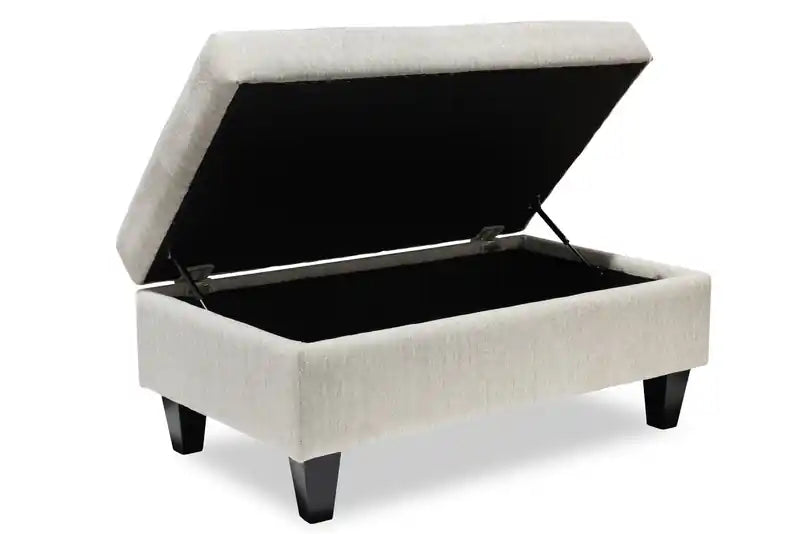Pouf de rangement en tissu chenille de 44 po avec pieds en bois - Beige lin