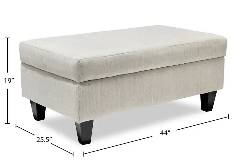 Pouf de rangement en tissu chenille de 44 po avec pieds en bois - Beige lin
