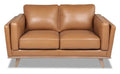 Vivia 63 Genuine Leather Loveseat with Removable Seat Cushions and Wood Base - Caramel Brown