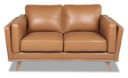 Vivia 63 Genuine Leather Loveseat with Removable Seat Cushions and Wood Base - Caramel Brown
