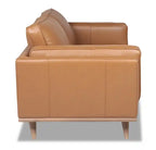 Causeuse en cuir véritable 63 po avec coussins d'assise amovibles et base en bois – Brun Caramel