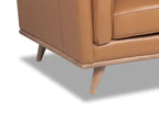 Causeuse en cuir véritable 63 po avec coussins d'assise amovibles et base en bois – Brun Caramel
