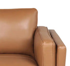 Causeuse en cuir véritable 63 po avec coussins d'assise amovibles et base en bois – Brun Caramel