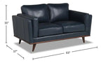 Causeuse en cuir véritable 63 po avec coussins d'assise amovibles et base en bois – Brun Caramel